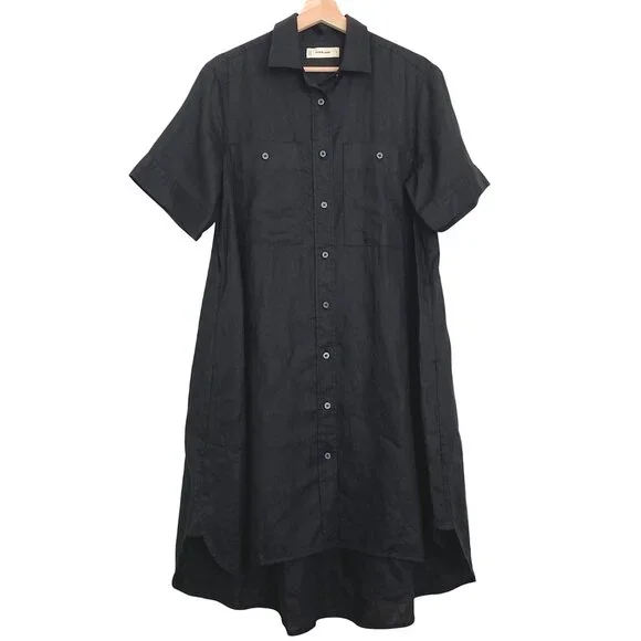 EVERLANE Daytripper Linen Dress Oversized Shirttail Hem Euro Flax Size S Black - Picture 9 of 15